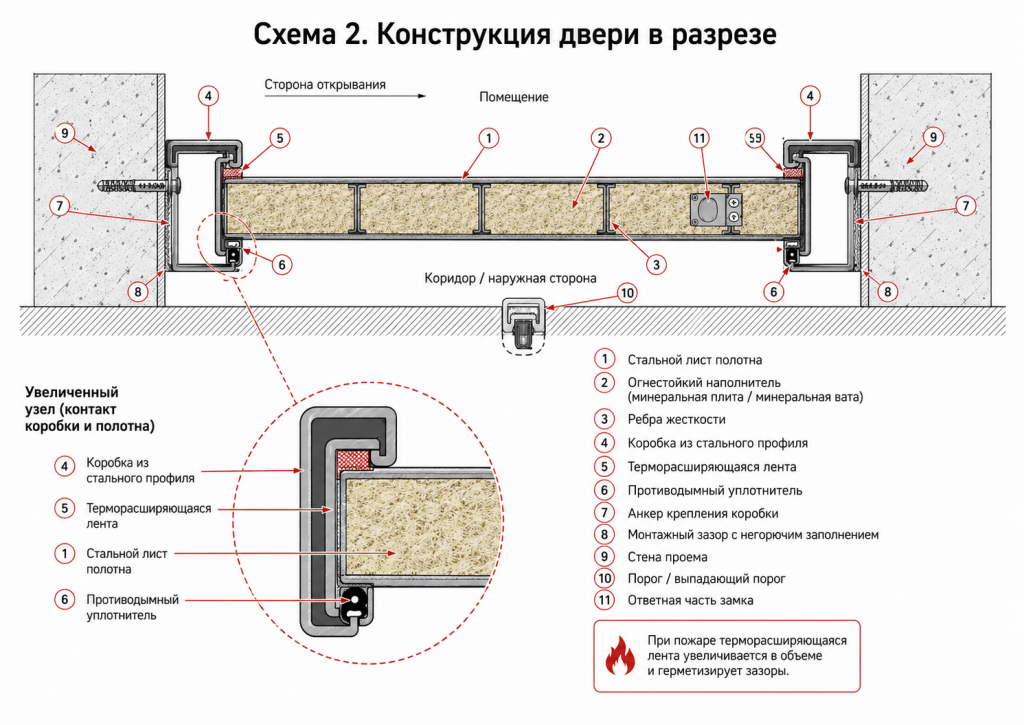 Конструкция противопожарной двери — схема 2