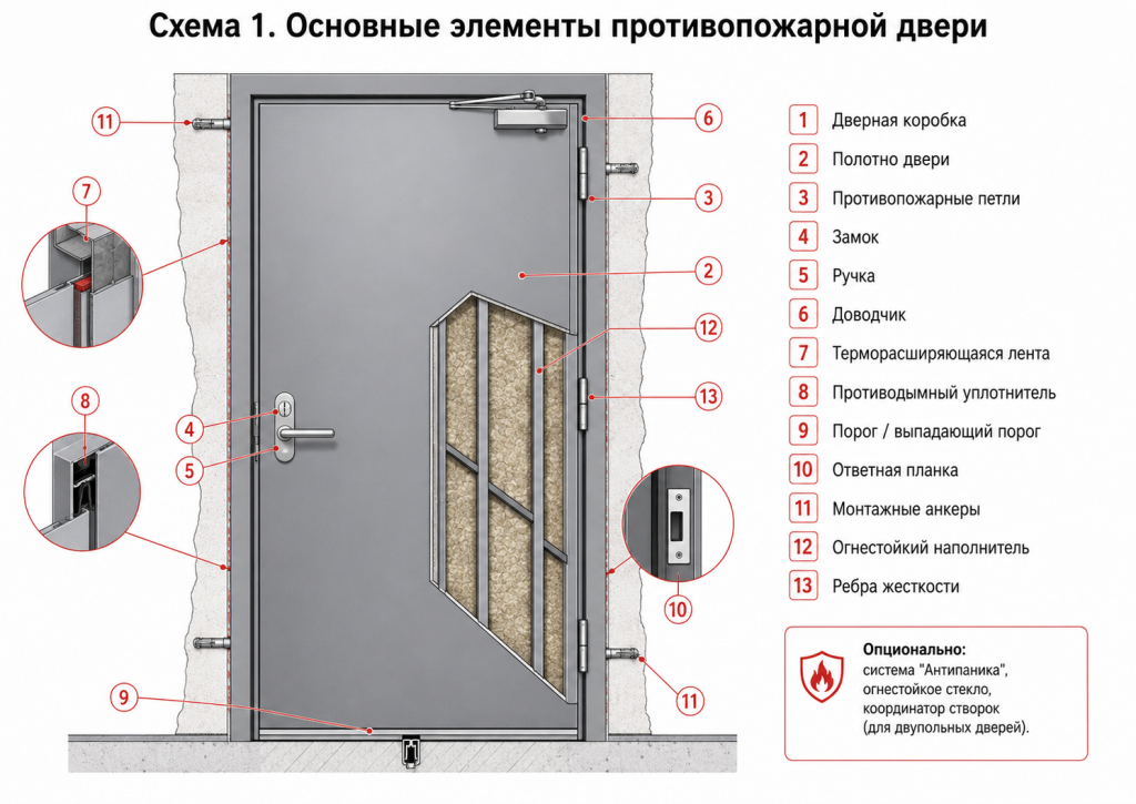 Конструкция противопожарной двери — схема 1